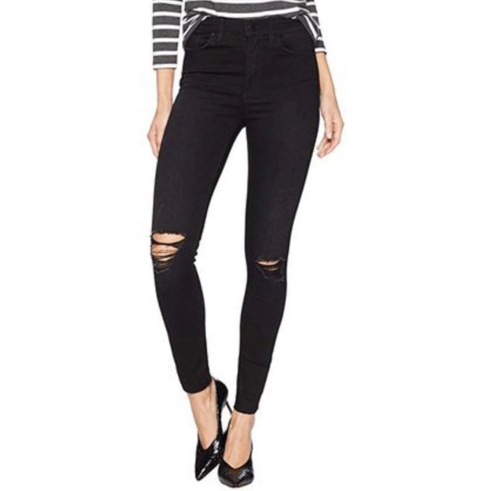 Hudson  Ankle High-Waist Skinny Jeans with Knee distress, Size 29, Black.